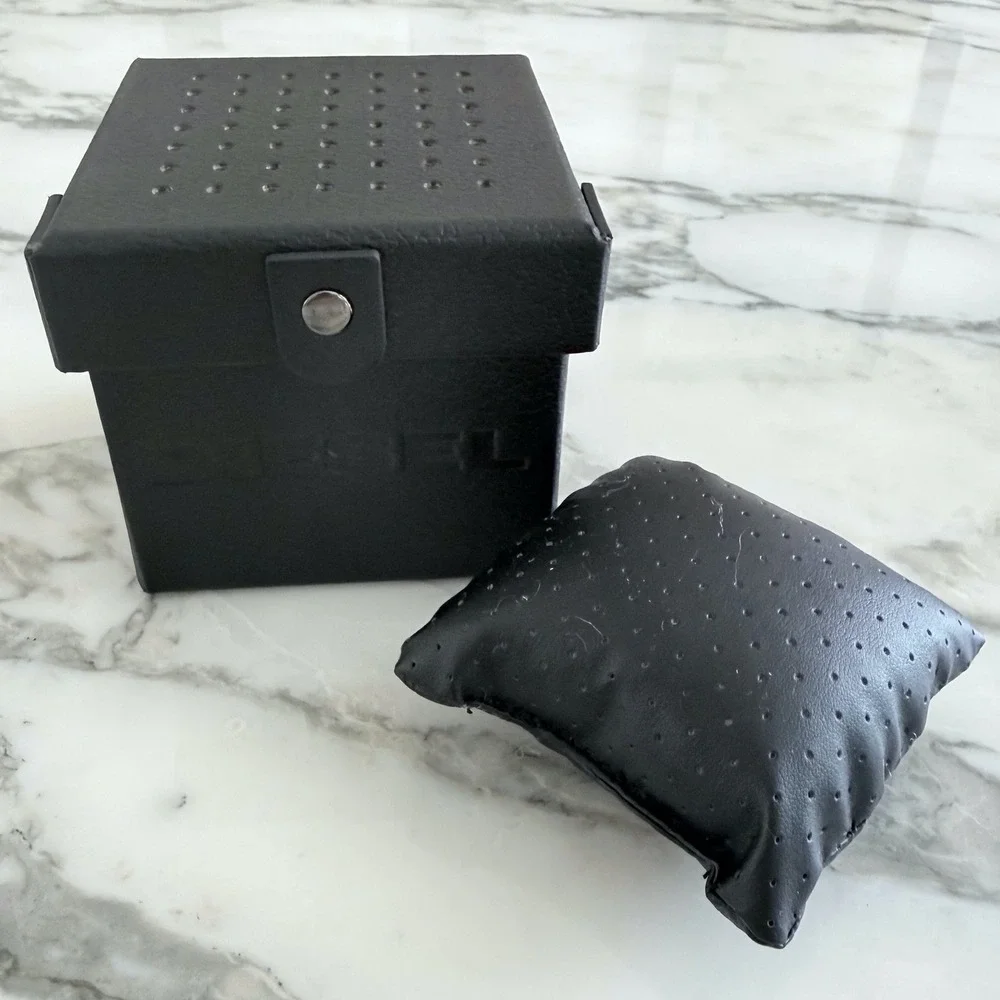 Diesel Black Faux Leather Watch Box with Cushion Perforated Industrial Style